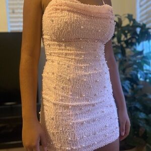 Oh Polly Blush Beaded Mini Dress